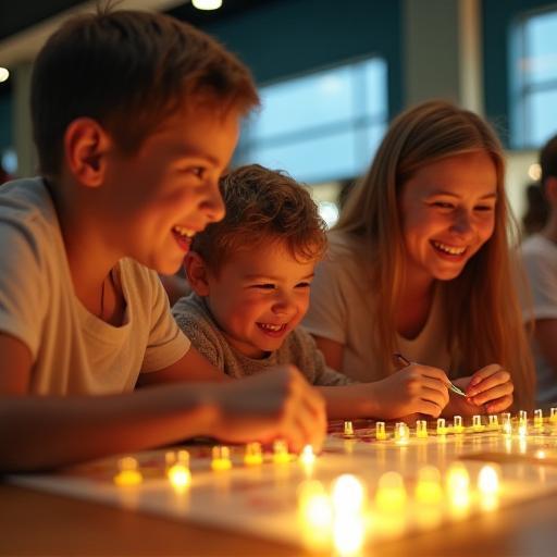Familie beim Rätselspiel im Technischen Museum Wien